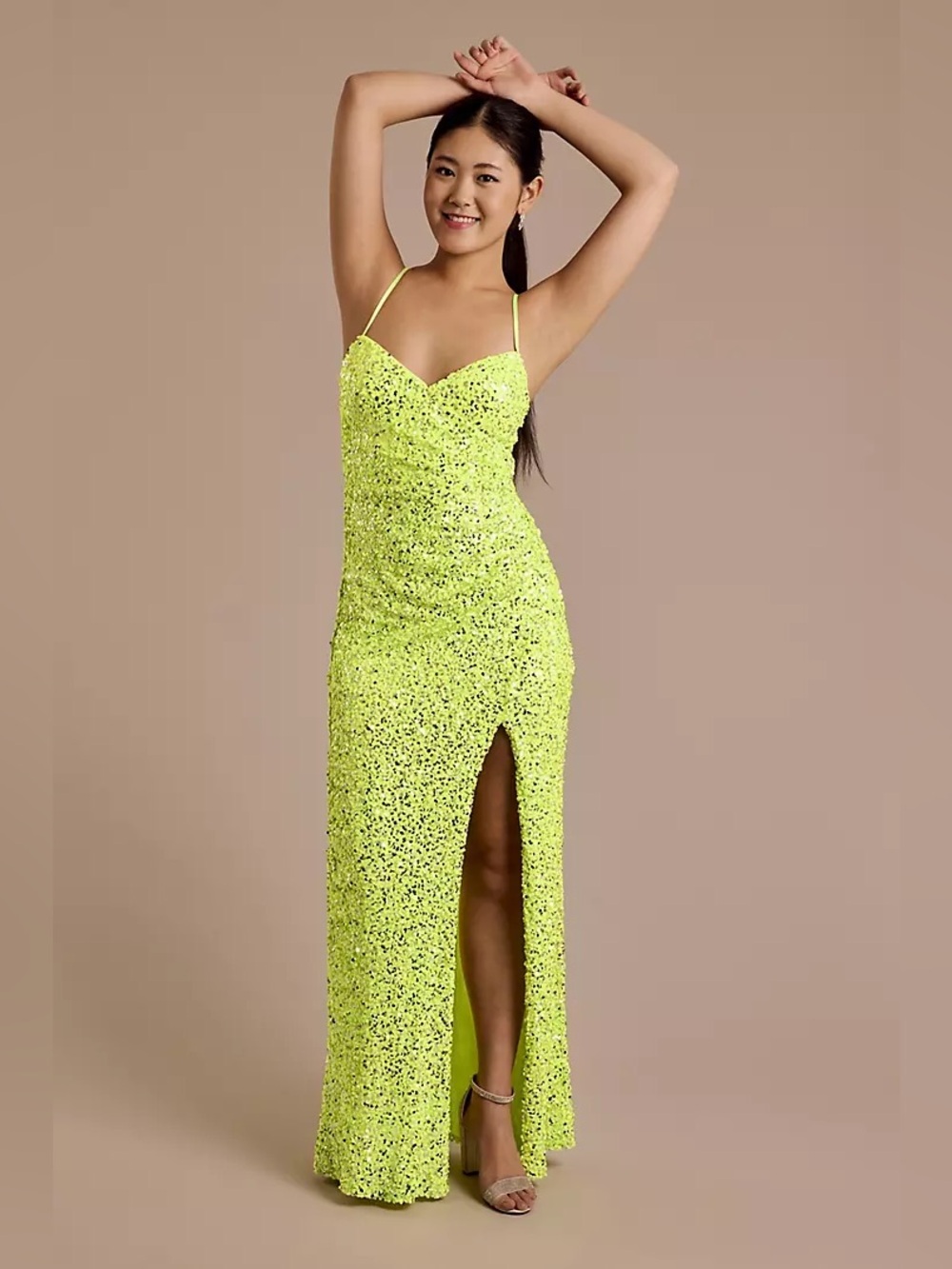 David’s Bridal Neon Green Sequin Prom Dress Size 2 NWT